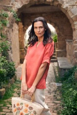 Notched Neck Button Back Top -Blue Illusion 22.08.31.Blue .Illusion6294edit