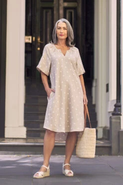Gathered French Linen Dress