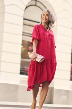 Linen Silk Ruffle Dress