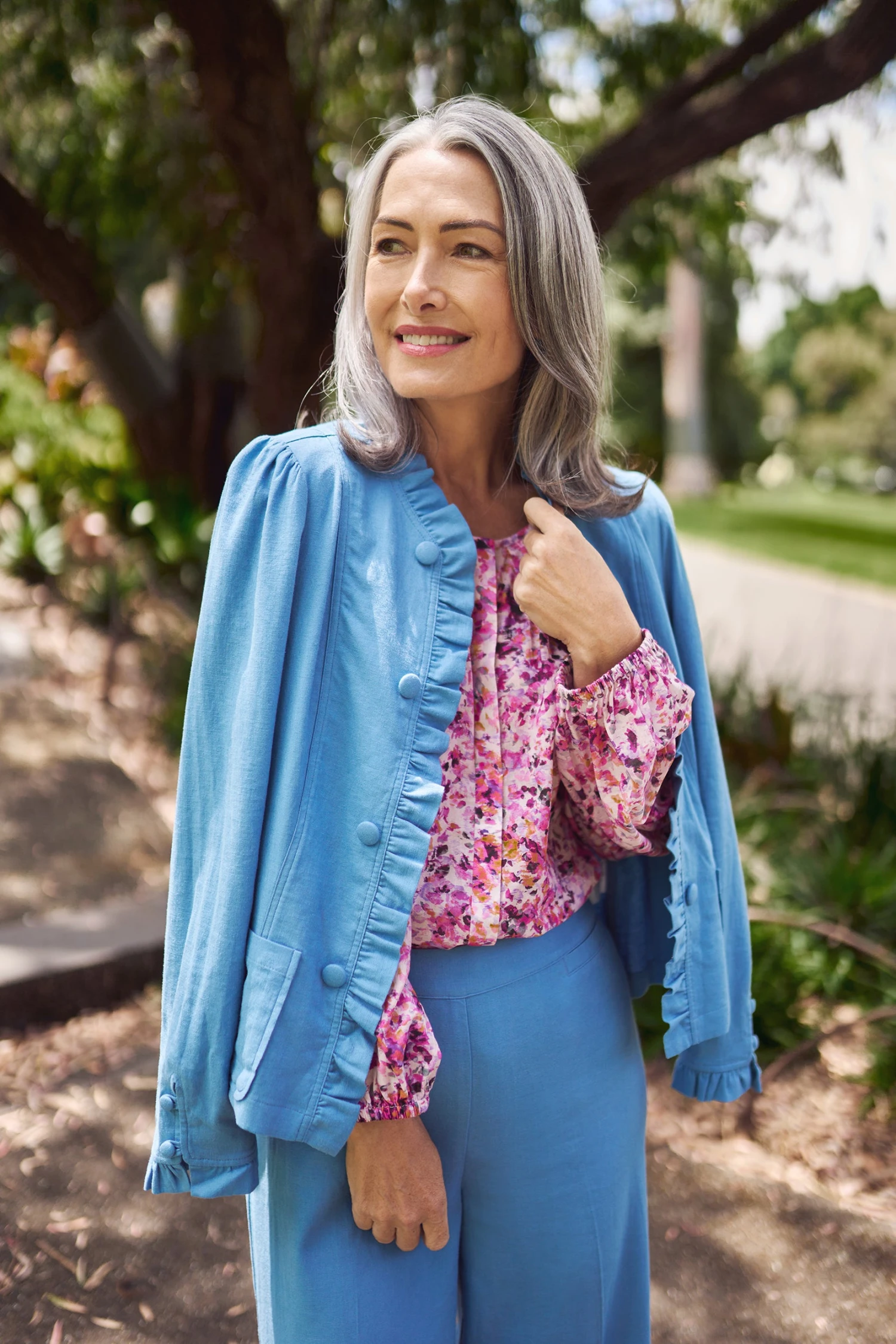 Ruffle Trim Linen Jacket 3 Ruffle Trim Linen Jacket