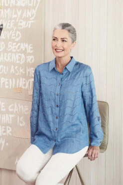 Embroidered Chambray Shirt -Blue Illusion 29655 458951 55228