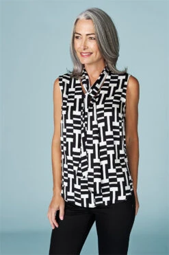 Tie Front Sleeveless Blouse -Blue Illusion 30675 461828 59545