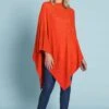 Orange Pink Ribbed Merino Poncho -Blue Illusion 4A ORANGEPINKRIBBEDMERINOPONCHO1336recolourversionedit
