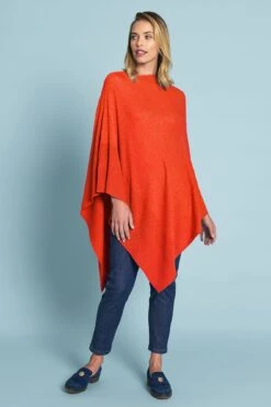Orange Pink Ribbed Merino Poncho