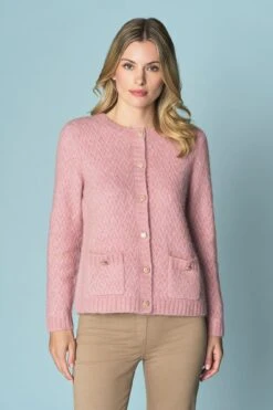 Lattice Jacquard Cardigan -Blue Illusion 4B LATTICEJACQUARDCARDIGAN6978edit