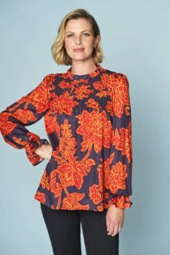 Smocked Cotton Printed Top