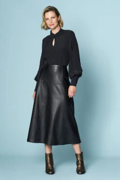 Vegan Leather Midi Skirt -Blue Illusion 5B VEGANLEATHERMIDISKIRT8974edit