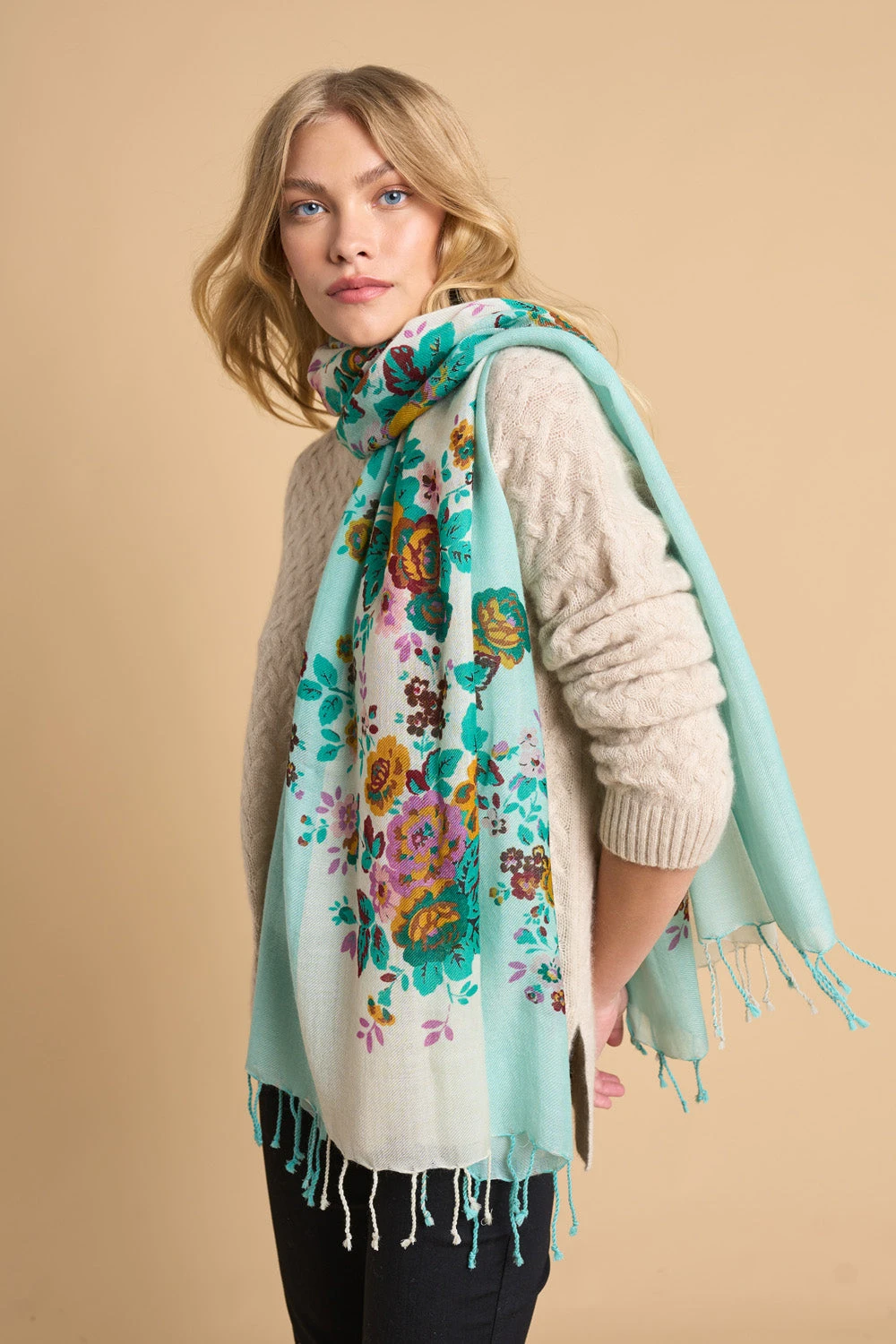 Floral Stripe Scarf 4 Floral Stripe Scarf - Image 2