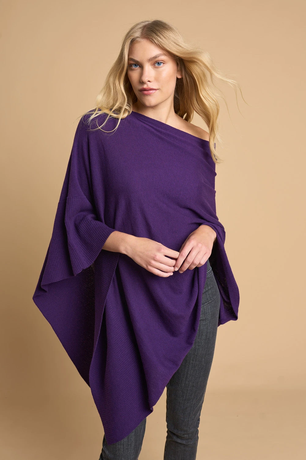 Grape Ribbed Merino Poncho 3 Grape Ribbed Merino Poncho