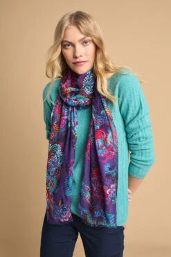 Paisley Jewel Print Scarf -Blue Illusion 6A PAISLEYJEWELTONESCARF6362
