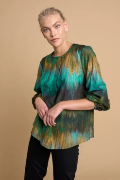 Cotton Silk Blouson Blouse -Blue Illusion 6B COTTONSILKBLOUSONBLOUSE8383