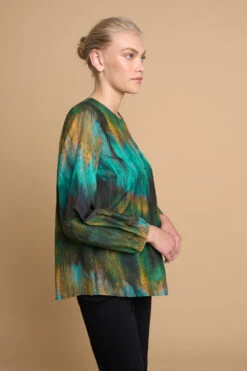 Cotton Silk Blouson Blouse -Blue Illusion 6B COTTONSILKBLOUSONBLOUSE8412