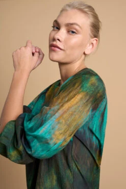 Cotton Silk Blouson Blouse -Blue Illusion 6B COTTONSILKBLOUSONBLOUSE8421