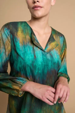 Cotton Silk Blouson Blouse -Blue Illusion 6B COTTONSILKBLOUSONBLOUSE8443