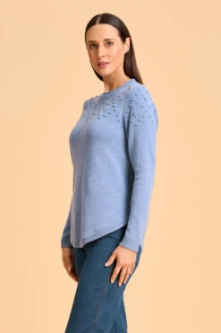 Hand Embroidered Wool Jumper -Blue Illusion 7A HANDEMBROIDEREDWOOLJUMPER 2663