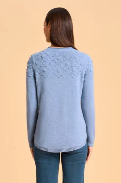 Hand Embroidered Wool Jumper -Blue Illusion 7A HANDEMBROIDEREDWOOLJUMPER 2673