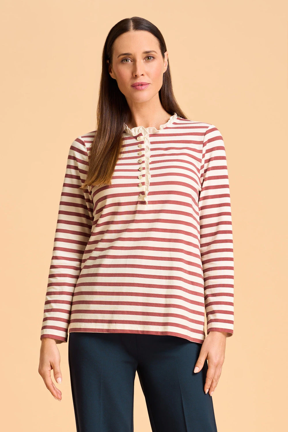 Ruffle Trim Henley T-Shirt 3 Ruffle Trim Henley T-Shirt