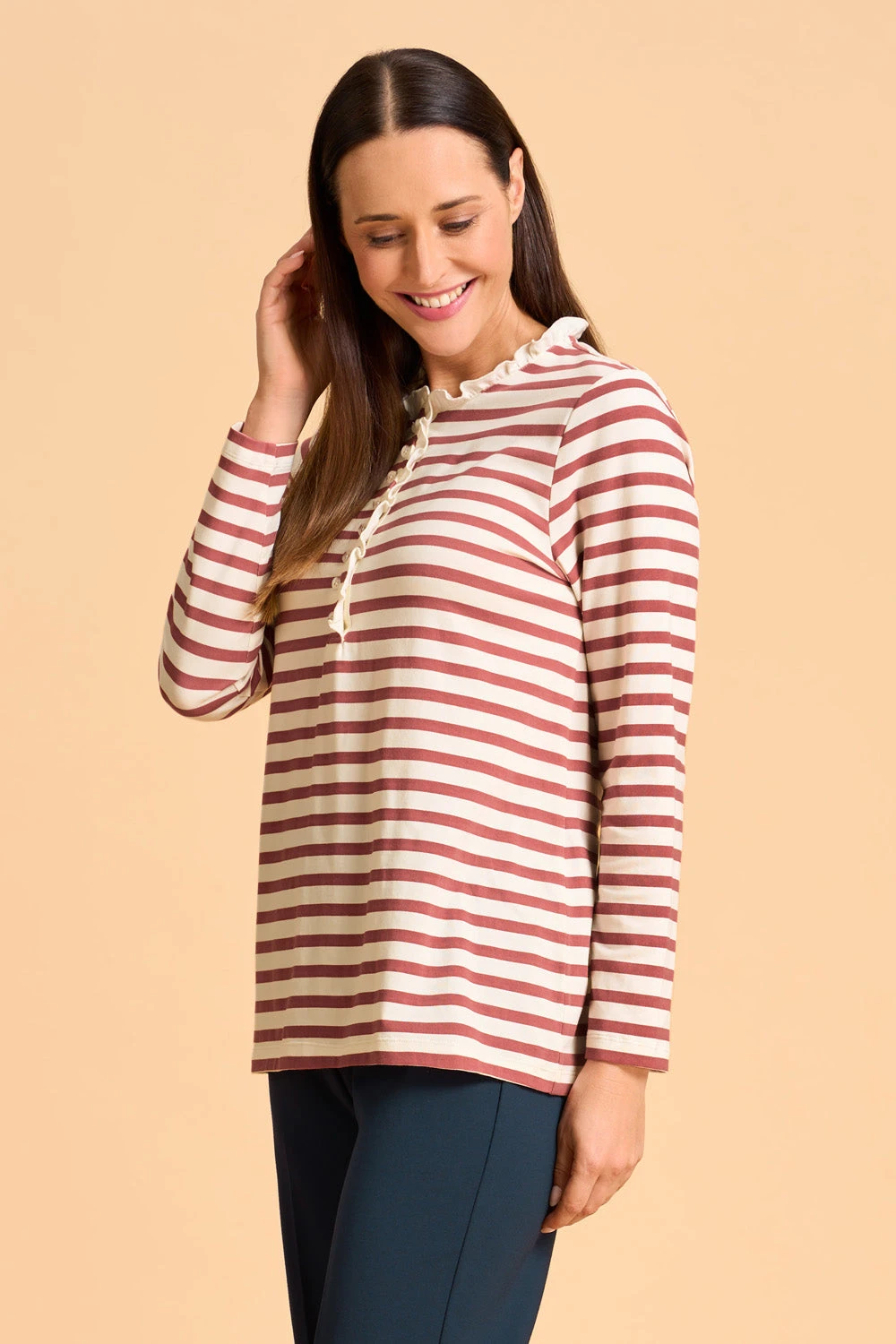 Ruffle Trim Henley T-Shirt 5 Ruffle Trim Henley T-Shirt - Image 3