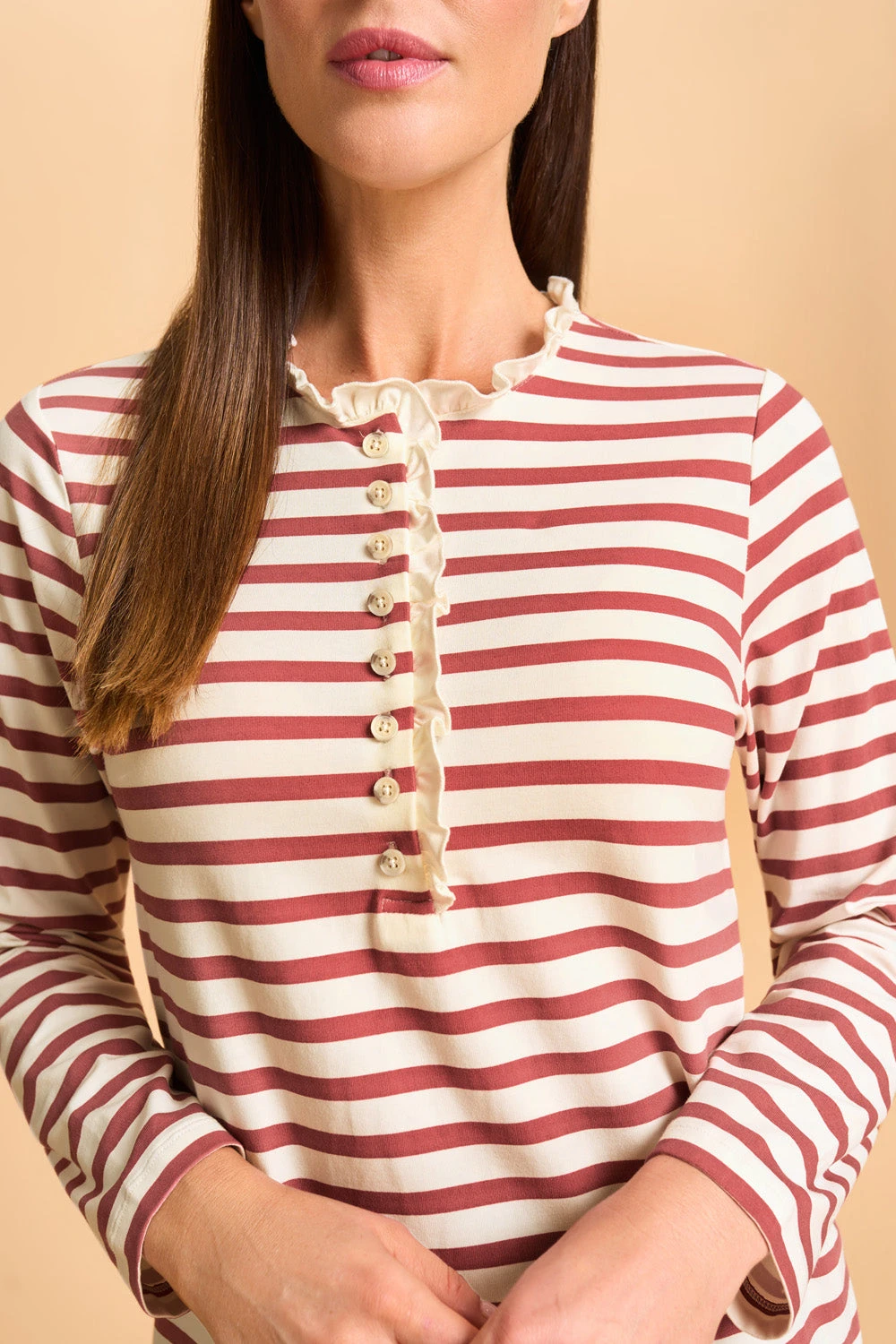 Ruffle Trim Henley T-Shirt 8 Ruffle Trim Henley T-Shirt - Image 6