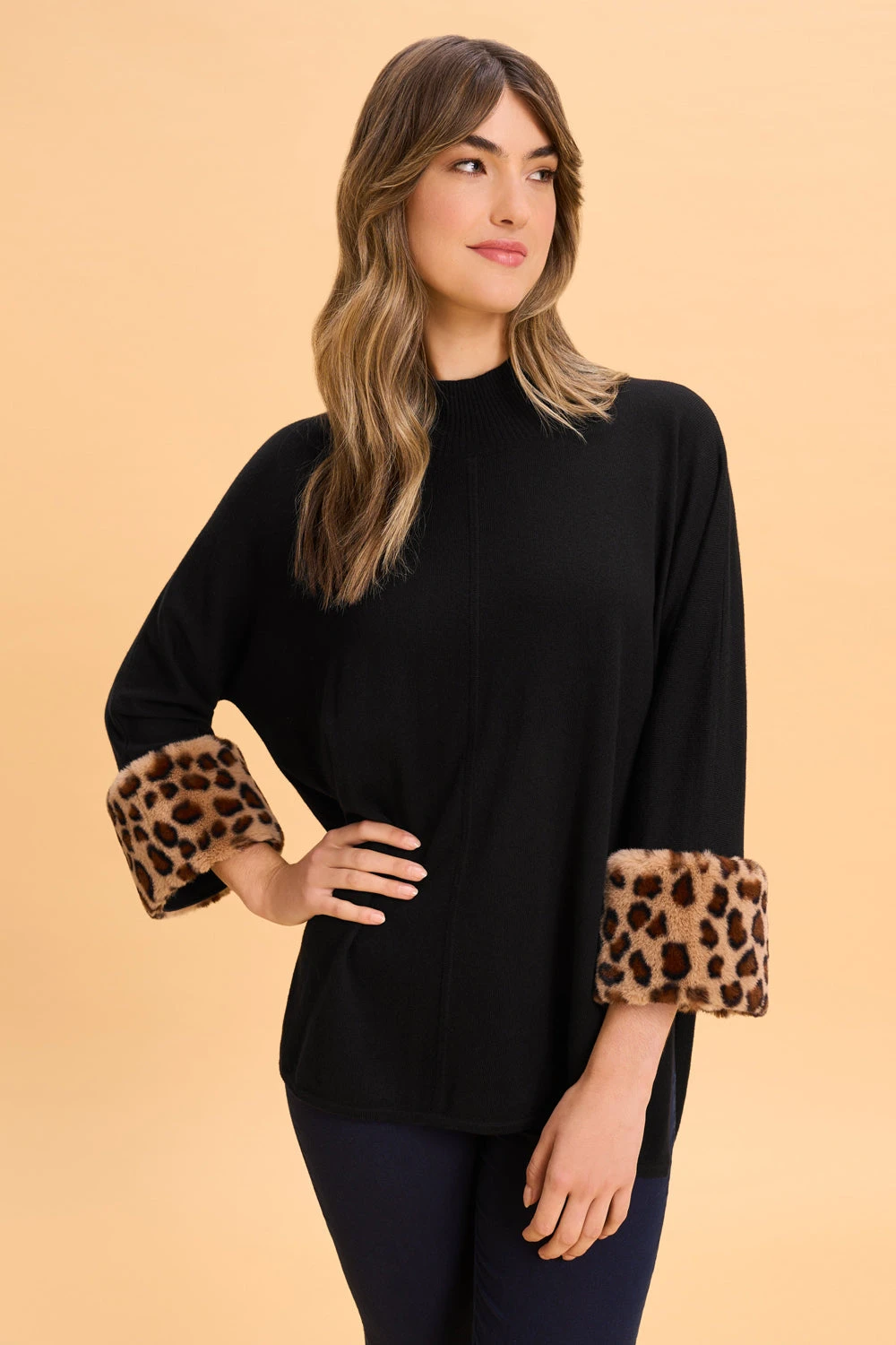Leopard Faux Fur Trim Poncho 3 Leopard Faux Fur Trim Poncho