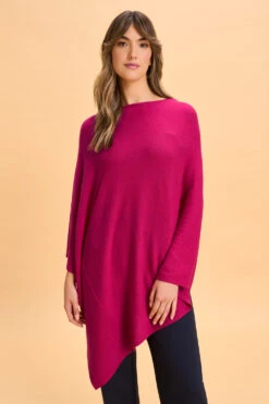Raspberry Ribbed Merino Poncho