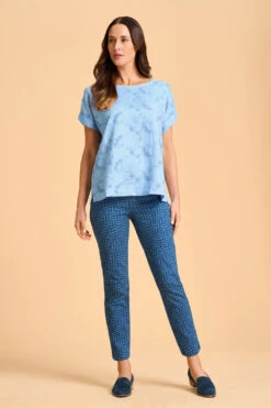 Mixed Linen Floral T-Shirt -Blue Illusion 8A MIXEDLINENFLORALTSHIRT 549