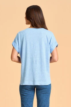 Mixed Linen Floral T-Shirt -Blue Illusion 8A MIXEDLINENFLORALTSHIRT 598