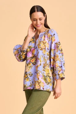 Pleat Sleeve Linen Blouse -Blue Illusion 8B PLEATSLEEVELINENBLOUSE 1311