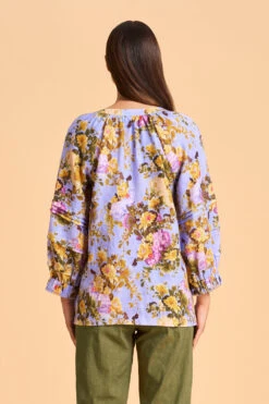 Pleat Sleeve Linen Blouse -Blue Illusion 8B PLEATSLEEVELINENBLOUSE 1327