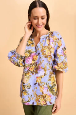 Pleat Sleeve Linen Blouse -Blue Illusion 8B PLEATSLEEVELINENBLOUSE 1335