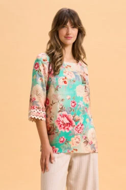 Linen Cuff Detail Top 12 Linen Cuff Detail Top -Blue Illusion 8L LINENCUFFDETAILTOP 1803