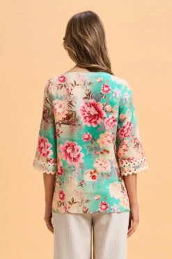 Linen Cuff Detail Top 14 Linen Cuff Detail Top -Blue Illusion 8L LINENCUFFDETAILTOP 1839