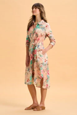 Linen Printed Shirt Dress -Blue Illusion 8L LINENPRINTEDSHIRTDRESS 1762