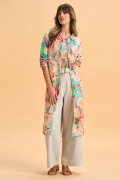 Linen Printed Shirt Dress -Blue Illusion 8L LINENPRINTEDSHIRTDRESS 1964