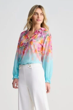 Cotton Silk Printed Blouse 9 Cotton Silk Printed Blouse -Blue Illusion 9A COTTONSILKPRINTEDBLOUSE 1704