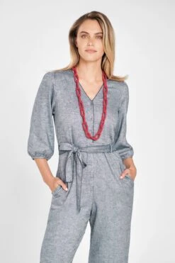 Puff Sleeve Jumpsuit -Blue Illusion A17009.433SeadBeadLaraKnotCollar PUFF.SLEEVE.JUMPSUIT 544edit