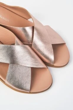 Harli Rose Gold Cross Strap Flat -Blue Illusion BIe com13.090578