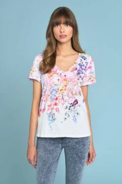 Bouquet Print V-Neck T-Shirt