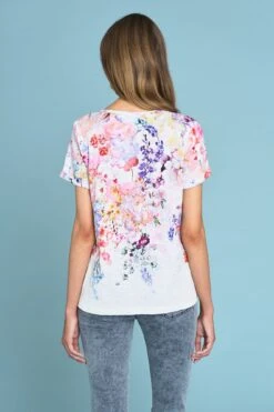 Bouquet Print V-Neck T-Shirt -Blue Illusion BOUQUETPRINTVNECKTSHIRT0267edit