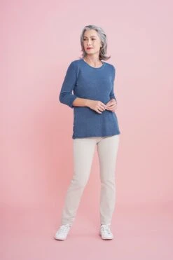 Button Detail Cotton T-Shirt -Blue Illusion BUTTONDETIALCOTTONSHIRT5441edit