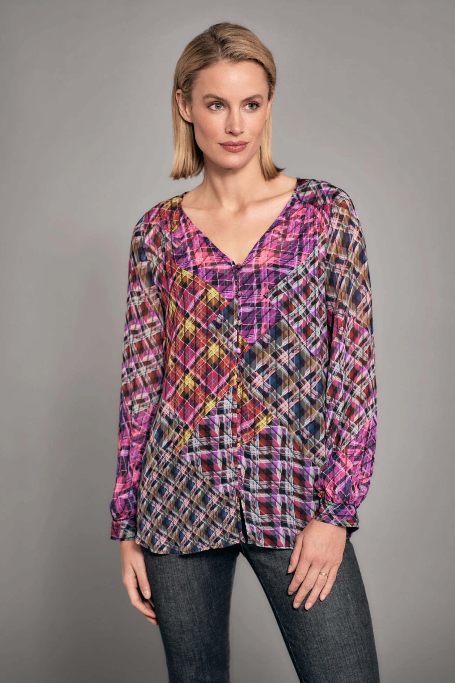 Button Front Sheer Blouse 3 Button Front Sheer Blouse