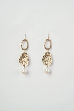Hammered Metal Pearl Earrings