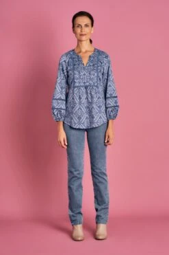 Lace Trim Print Blouse -Blue Illusion LACETRIMPRINTBLOUSE6808edit