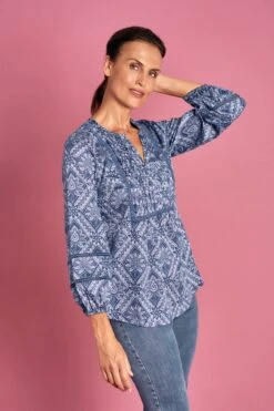 Lace Trim Print Blouse