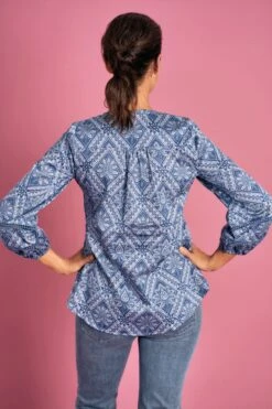 Lace Trim Print Blouse -Blue Illusion LACETRIMPRINTBLOUSE6838edit