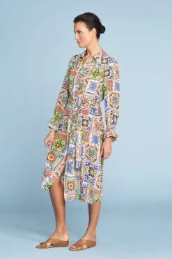 Moroccan Tile Silk Dress -Blue Illusion MOROCCANTILESILKDRESS0156edit