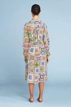 Moroccan Tile Silk Dress -Blue Illusion MOROCCANTILESILKDRESS0164edit