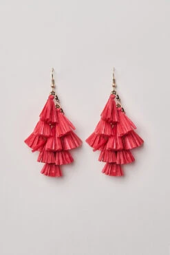 Neon Coral Tassel Earring