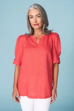 Notched Neck Button Back Top