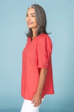 Notched Neck Button Back Top -Blue Illusion NOTCHEDNECKBUTTONBACKTOP2188edit